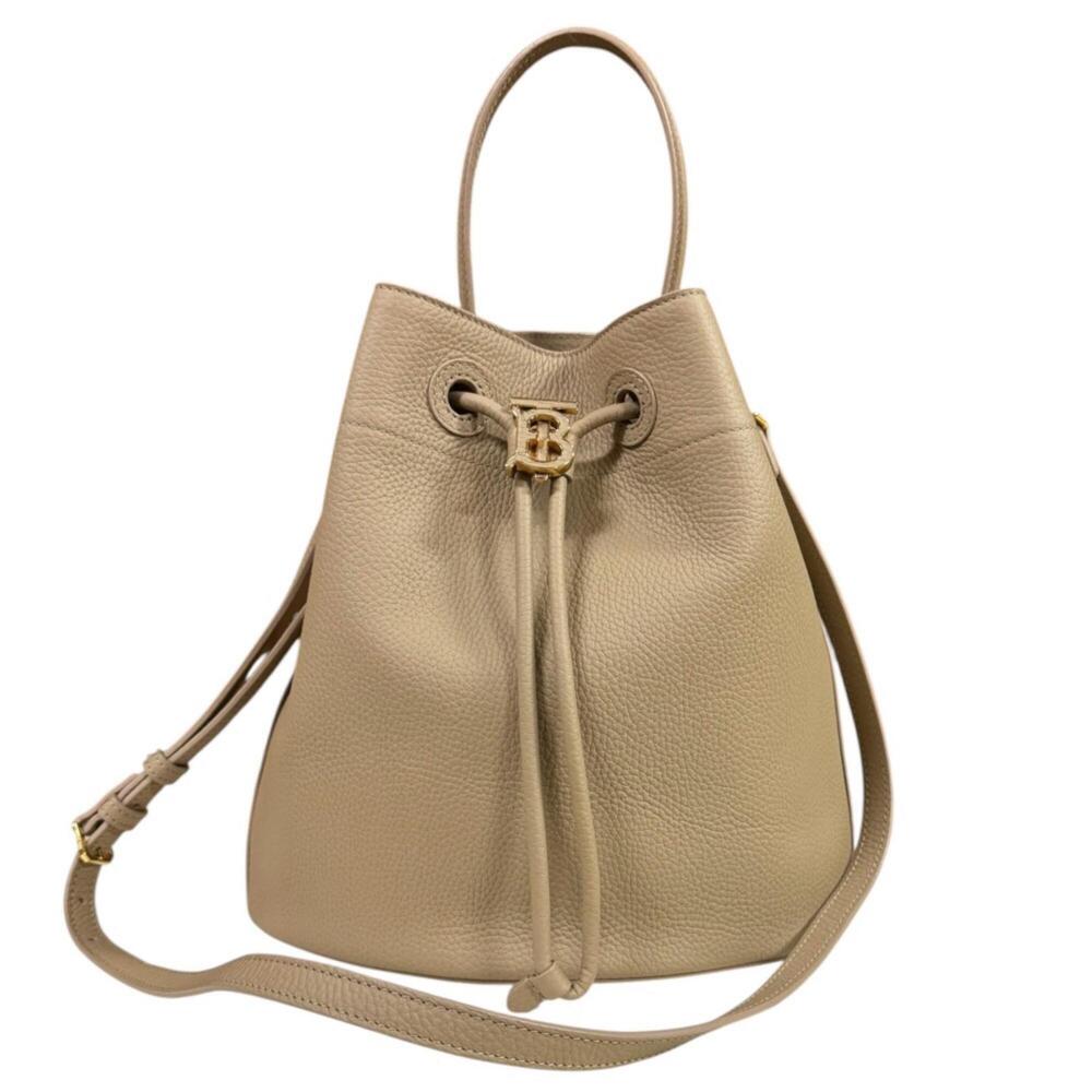 Burberry Drawstring Bucket Bag Small Shoulder Leather Beige Women's BURBERRY ...